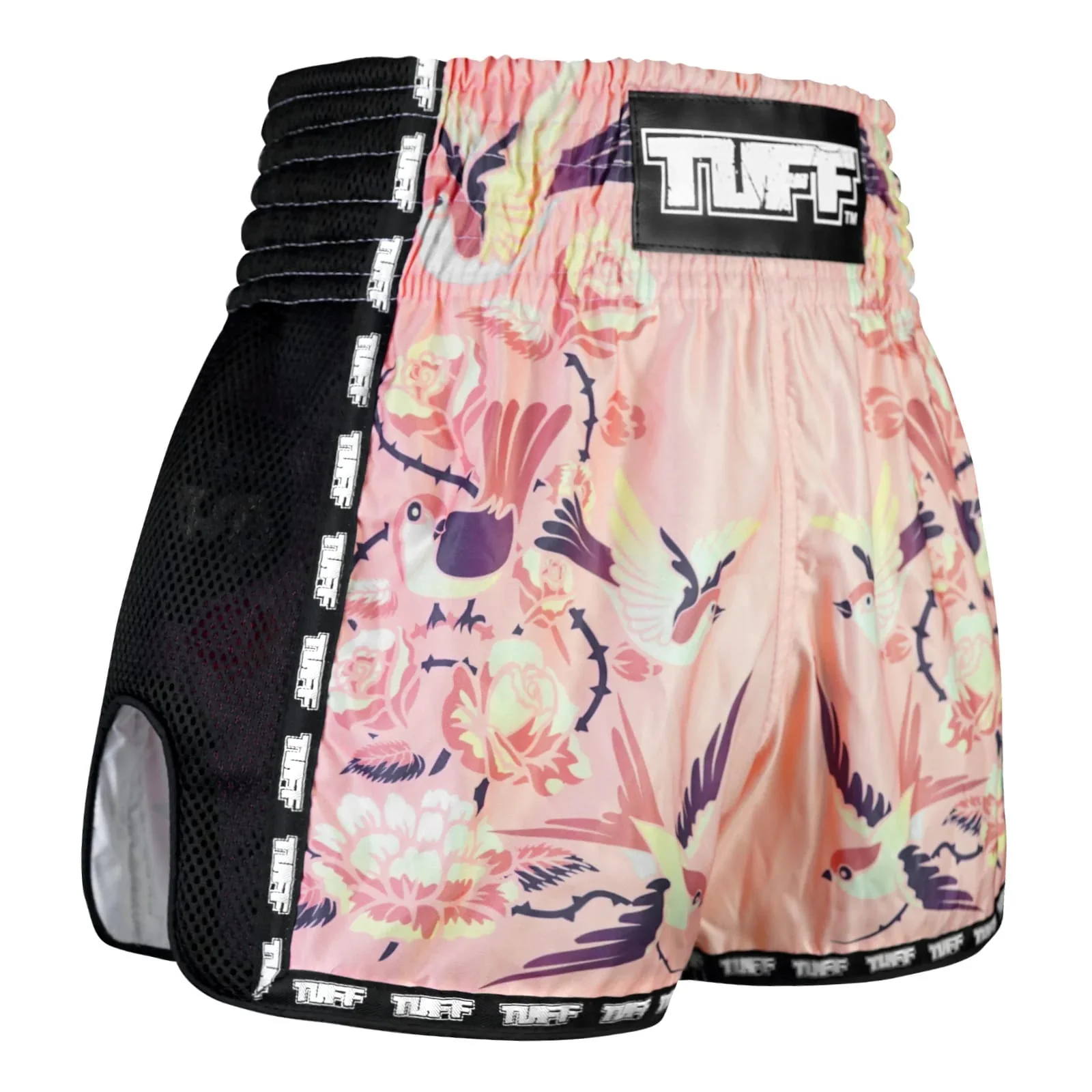TUFF New Retro Style Shorts - Pink Birds With Roses - Image 2