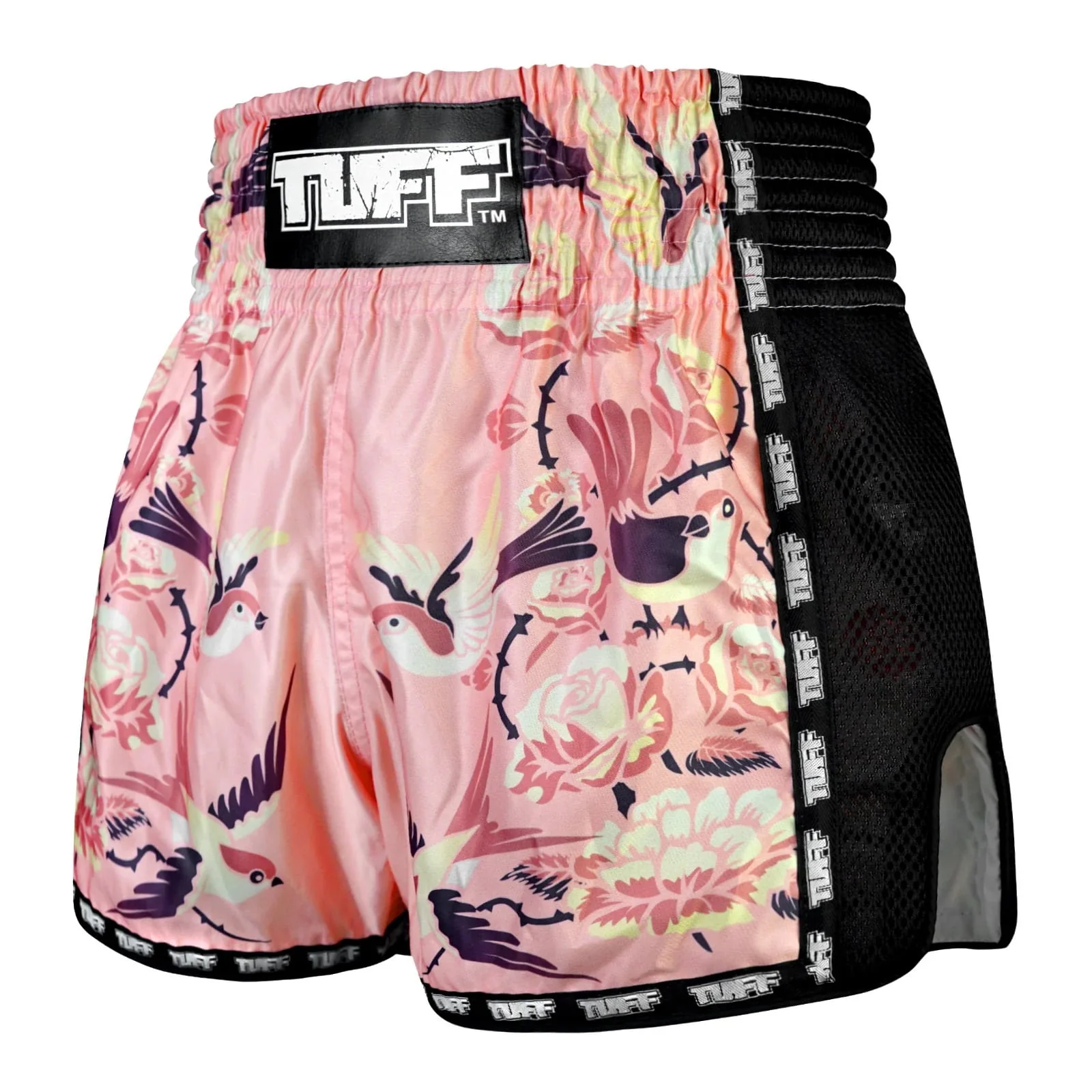 TUFF New Retro Style Shorts - Pink Birds With Roses - Image 3