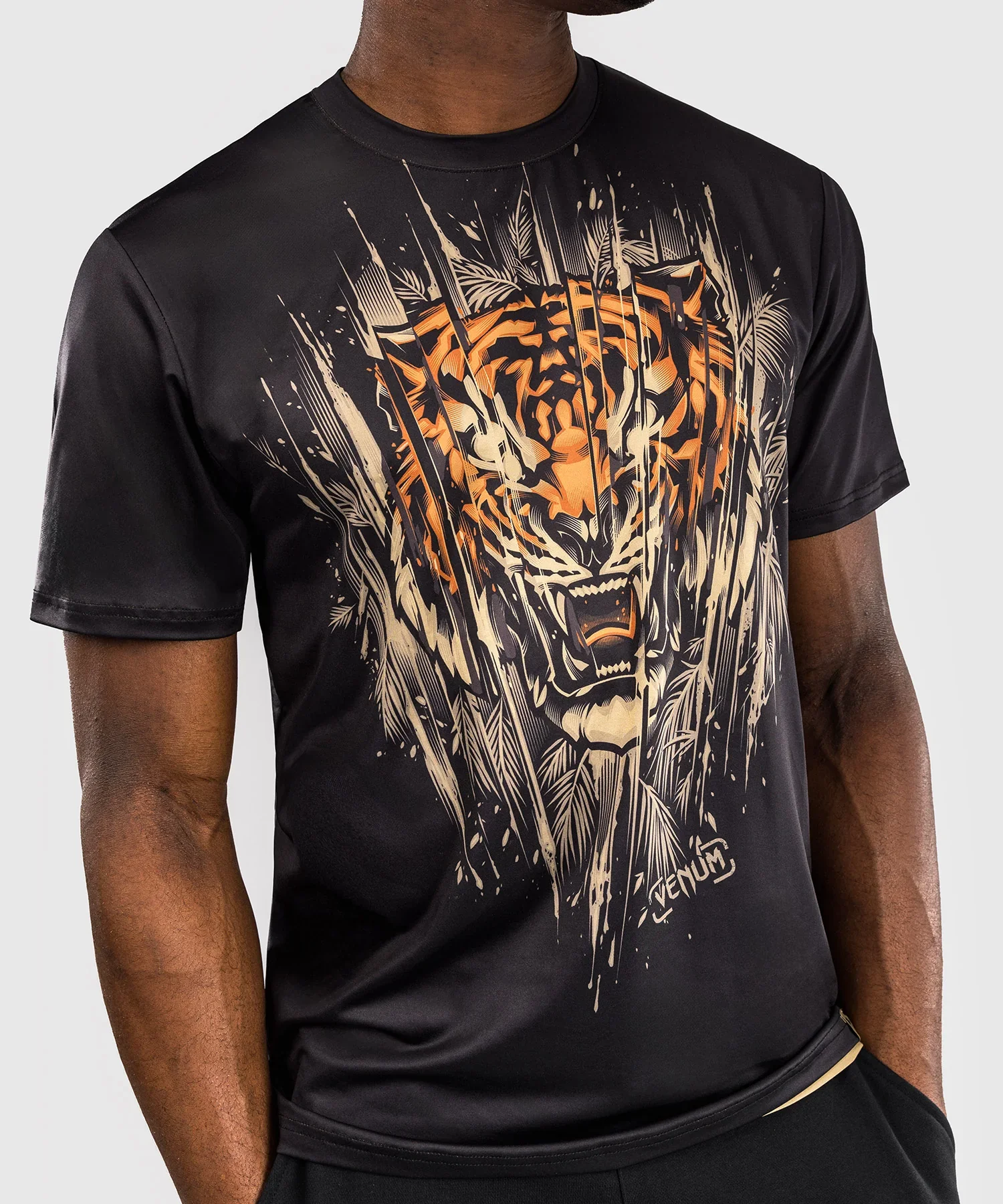 Venum Tiger Men's Dry Tech T-Shirt - Black/Neon Orange - Image 4